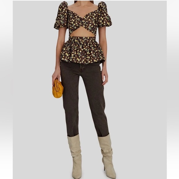 NWT Autumn Adiegbo Bridgette Floral Cut-Out Peplum Blouse - Picture 3 of 8